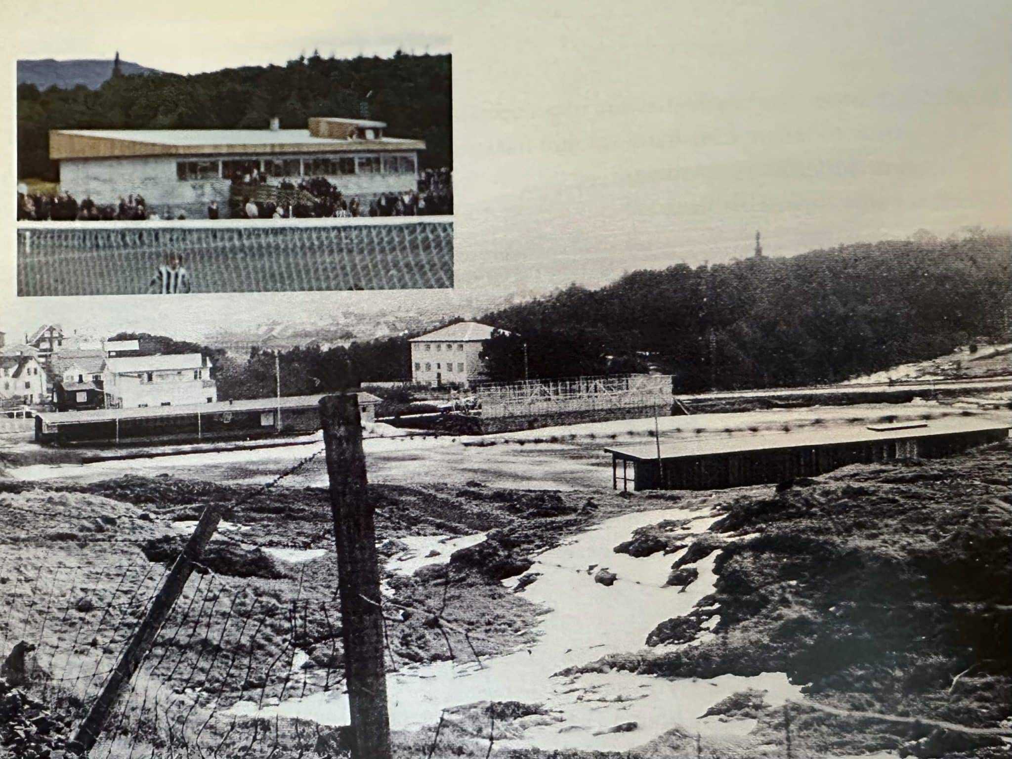HB-húsið í gerð á vetri 1970. Uppísetta myndin: Tað var vorðið sum framstig, tá ið HB í 1971 flutti í nýggj hús sunnan fyri vøllin. Í teimum húsaðist HB í 22 ár.